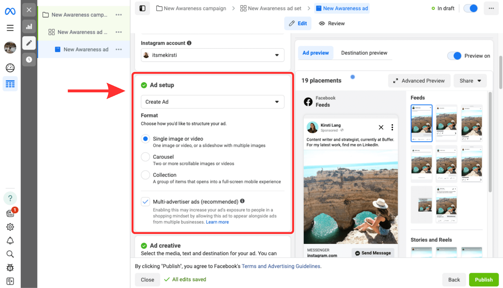 Screenshot showing how to advertise on Facebook with Facebook Ads Manager